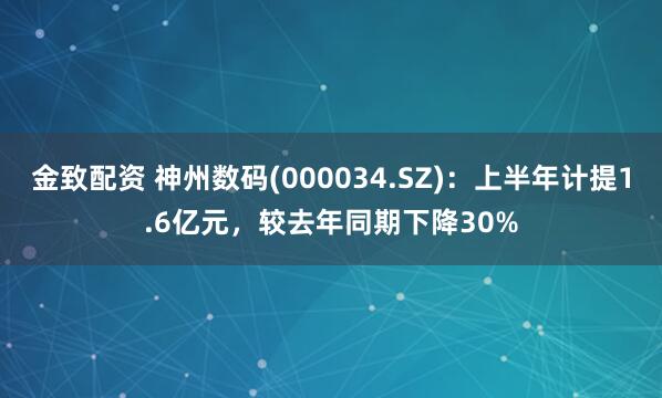 金致配资 神州数码(000034.SZ)：上半年计提1.6亿元，较去年同期下降30%
